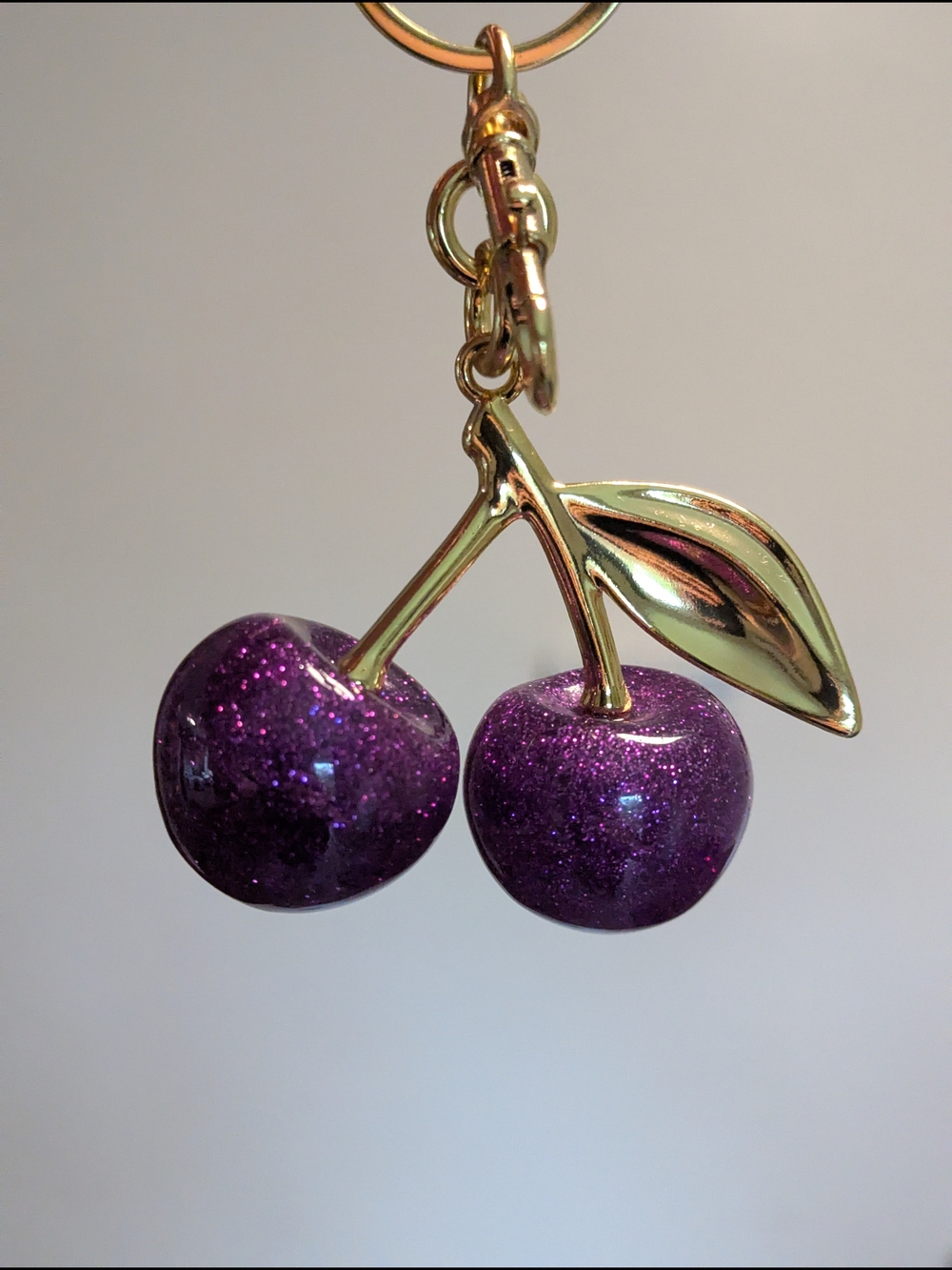 Deep Purple Glitter Cherry Bag Charm NWOT - Picture 6 of 6